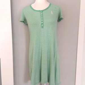 Lauren Ralph Lauren Women's Green and White Striped Short Sleeve Cotton Pajama